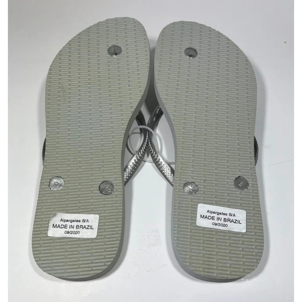 NEW Havaianas Womens Slim Ice Grey Party Flip Flop Sandals Rubber US 11/12